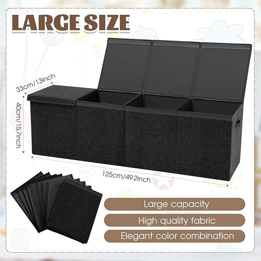Patelai Extra Large Toy Box Chest with Lids 4/3 Grids Large Chest Collapsible Kids Toy Storage Baskets Gifts for Boys Girls Living Room Nursery Playroom(49.2 x 13 x 15.7'',Black)