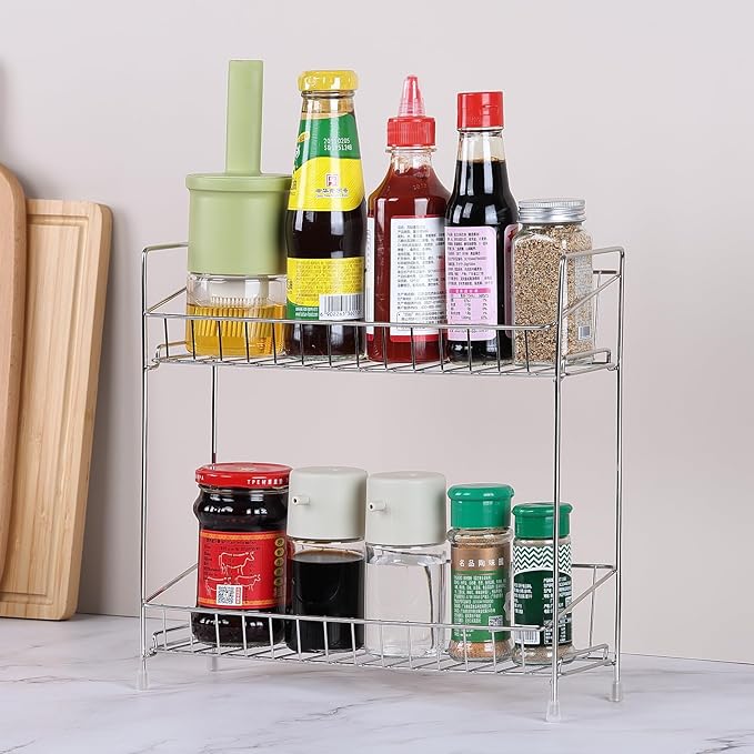 2-Tier Spice Rack Organizer, 304 Stainless Steel Kitchen Counter Shelf