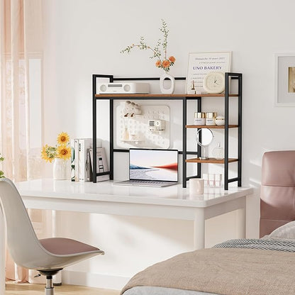 Snughome Desk Shelf, 38.6" Desktop Organizer Shelf, Desk Hutch for Computer Monitor, 4 Tier Desk Display Rack, Wood Desktop Bookshelf Storage Rack for Home Office Dorm, Rustic Brown | Desk Hutch, Computer Monitor, Desktop Display Rack, Home Office Dorm