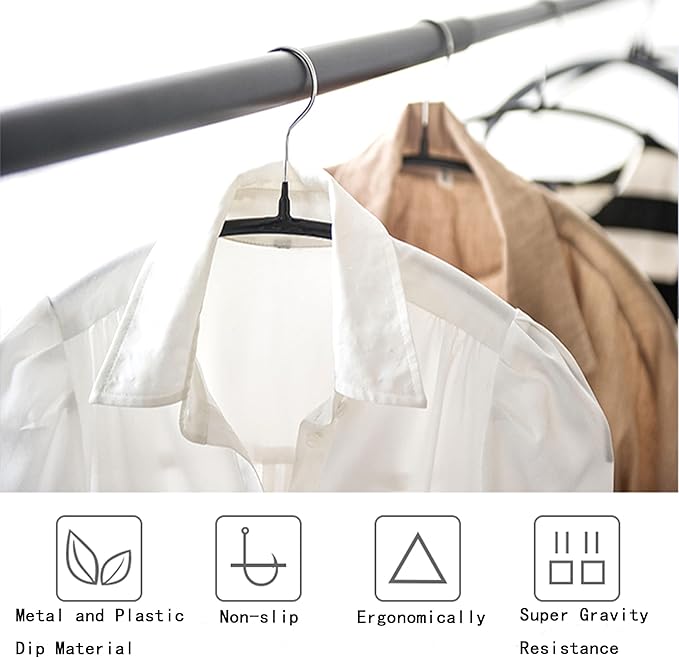 ShgHzz Premium PVC Coating Metal Hangers 20 Pack, Heavyduty, Non Slip Slimline, Suit Jacket T Shirt Hangers, Gold Hooks, Space Saving Clothes Hanger (Black)