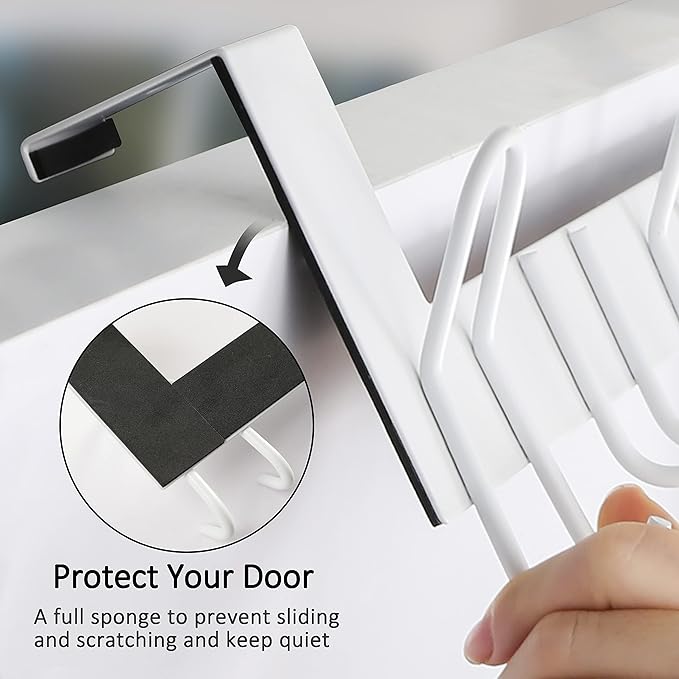 SKOLOO Over The Door Hooks - for Doors up to 1-3/4'' Thickness, Metal Door Hanger with 11 Hooks, Over The Door Hanger for Coats, Hats,Towels, White