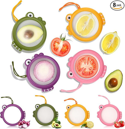 Set of 8 Fish-Shaped Fresh Food Containers, Fresh Pod, Reusable Silicone Storage Pods for Avocado, Onions, Lemon, Tomatoes, Garlic – Anti-Oxidation for Fridge, Send Goods from Local Warehouse