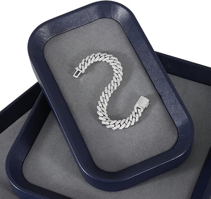 Yinbeini Ring Display Tray, Leather Earring Organizer,Luxury Key Tray,Premium Decorative Tray,Blue-Grey Jewelry Dish