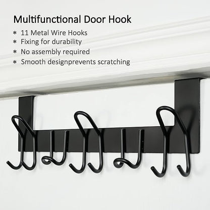 SKOLOO Over The Door Hooks - for Doors up to 1-3/4'' Thickness, Metal Door Hanger with 11 Hooks, Over The Door Hanger for Coats, Hats,Towels, Black
