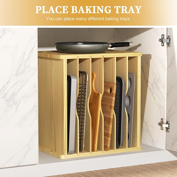 sandpaint 7 Tier Wooden Cabinet Tray Dividers,Kitchen Cabinet Tray Divider for Pans, Storing pans, Baking trays, Cutting Board
