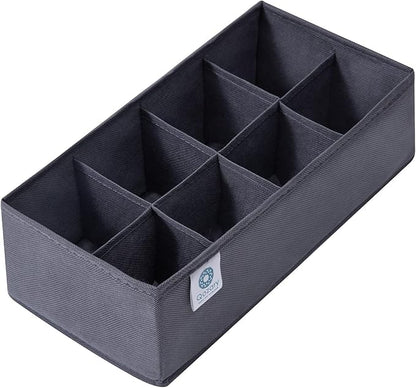 Qozary 3 Pack Sock Underwear Drawer Organizer Dividers, Non-Woven Fabric Collapsible Cabinet Closet Storage Boxes for Clothes, Socks, Lingerie, Underwear, Tie, Belt, Baby, Bedroom (Gray, 8 Cells)