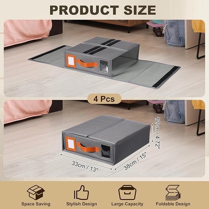 uxcell 4 Pack Bed Sheet Organizers and Storage with PU Handle, Foldable Bedding Duvet Cover Set Organizer Storage Closet and Under Bed Storage Containers, Gray