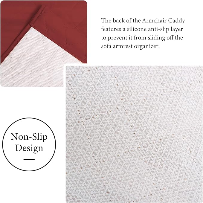 AUVCAS Sofa Armrest Organizer Non-Slip Arm Chair Bedside Caddy Storage Organizer for Recliner Couch with 5 Pockets for Cell Phone TV Remote Control Magazines (RED)