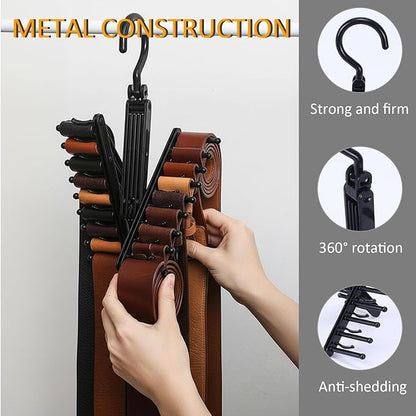 Lolytama 2Pack Belt Hanger,Belt Holder Organizer with Non-Slip Clips,Belt Hanger Wall Mount,Tie Hanger for Closet for Belt, Scarves,Ties, Hats,Camisoles,Bras