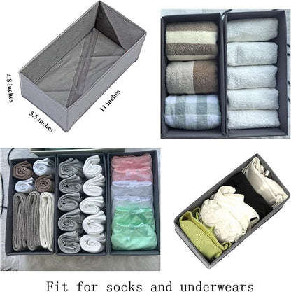 Sock Drawer Organizer Set of 3 Pack Gray, 11" Small Collapsible Fabric Underwear Dividers, Closet Foldable Dresser Storage Bins