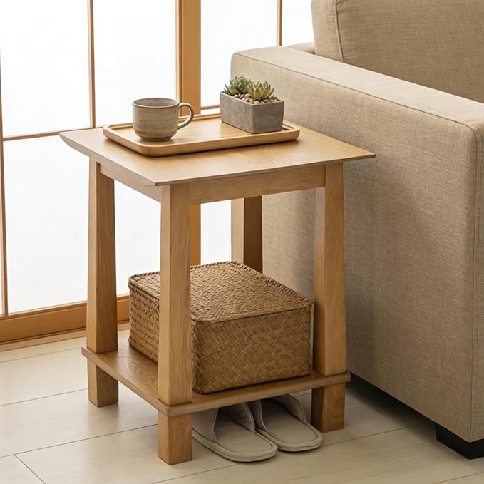 chairus Square End Table, Modern Accent Nightstand with 2-Tier Storage Shelf, Solid Wood Small Side Table for Living Room/Bedroom, Natural