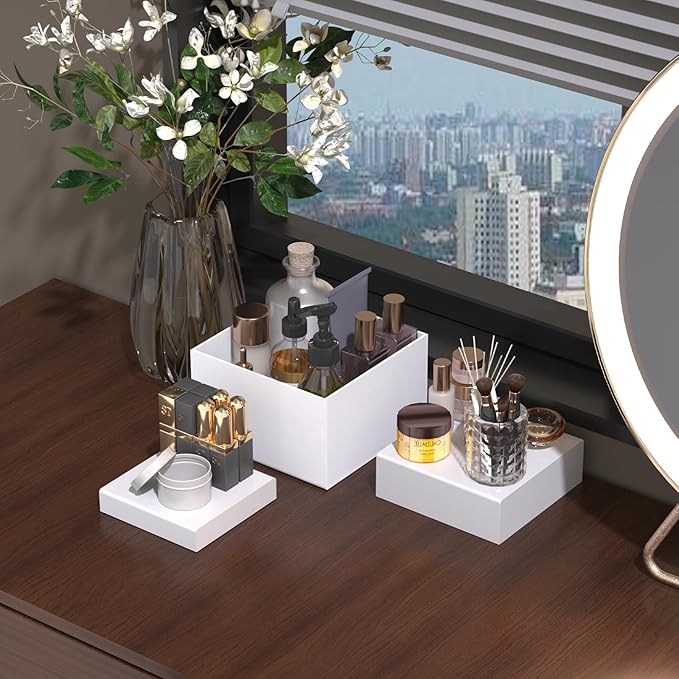 6PCS Buffet Risers, Food Risers for Buffet Table, Acrylic Boxes with Rounded Corners for Food, Display Stand for Party Catering Dessert Collectibles, Acrylic Cube Boxes, Food Stand Set, White (5"x6"x7"8"x9"x10")