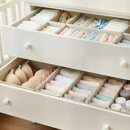 Drawer Organizer Set 4 Pack - Fabric Storage Bins for Underwear Socks Bras Baby Clothes - Closet Dresser Organizers Dividers for Bedroom Nursery, Grey