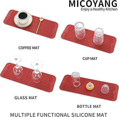 Silicone Dish Drying Mat for Multiple Usage,Easy clean,Eco-friendly,Heat-resistant Silicone Mat for Kitchen Counter,Sink,Bar,Bottle,or Cup Red M 17 inches x 6 inches