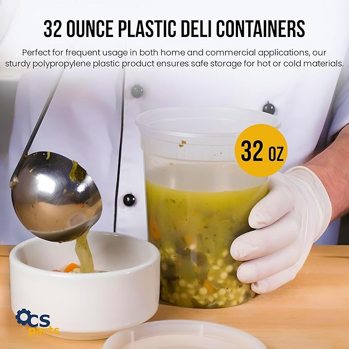 OCS Parts 48-Pack Round Plastic Deli Containers with Lids | Stackable, Microwavable, Freezer and Dishwasher Safe BPA Free Food Prep and Storage Containers (32 Ounce)