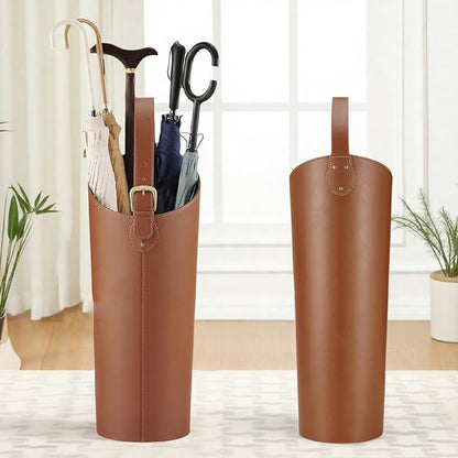 Indoor Entryway leather Umbrella bucket，Large Capacity Umbrella Storage stand，tall umbrella holder,For Hotel,Offices,home,Commercial(Beige+dark brown)