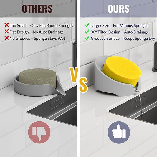 NiHome Silicone Sponge Holder Compatible with Scrub Daddy Mommy Sponges for Kitchen & Bathroom, Auto Draining Organizer, Holds Multiple Sponges & Cleaning Tools, Food-Grade, Dishwasher Safe (Gray)