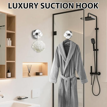 HESUSLA Suction Cup Hooks for Wreaths on Glass,2025 New Model No-Drill Suction Cup Hooks,Wreath Hangers for Front Doors,Metal Towel Hooks for Showers Bathrooms Mirrors(2 Pack,Silver)