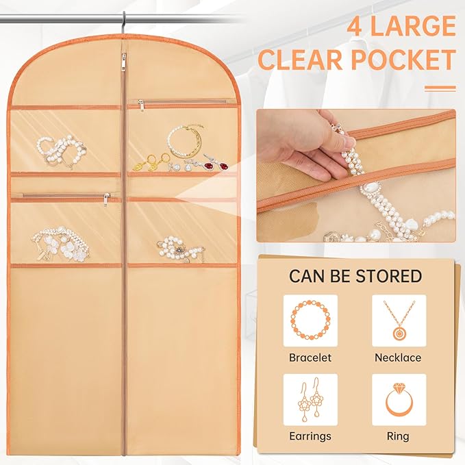 43" Garment Bag for Travel for Hanging Clothes Storage Hanging Suit Cover with Zipper and Accessory Storage for Coats, Dresses, Suits