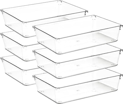 Ravinte Decor 6 Pack Drawer Organizer - 6" X 9" Clear Acrylic Storage Bins with Non-Slip Pads, Versatile Desk Tray for Makeup, Jewelry, Kitchen, Bathroom, and Office Organization