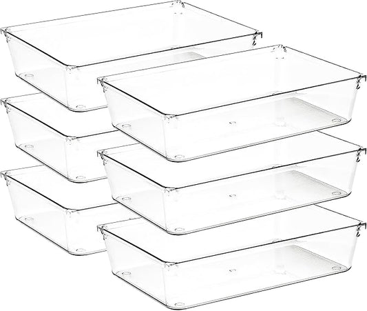 Ravinte Decor 6 Pack Drawer Organizer - 6" X 9" Clear Acrylic Storage Bins with Non-Slip Pads, Versatile Desk Tray for Makeup, Jewelry, Kitchen, Bathroom, and Office Organization
