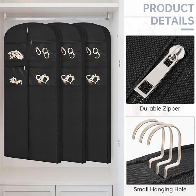 65" Garment Bag for Travel for Hanging Clothes Storage Hanging Suit Cover with Zipper and Accessory Storage for Coats, Dresses, Suits