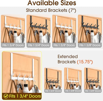 CHAUNCEY HOME Long Over The Door Hooks Hanger with 15.75" Arms for for Easier Access by Shorter, J16U, Perfectly Fits US Standard 1 3/4-inch Doors, Towel Rack Bathroom Organizer Holder, White