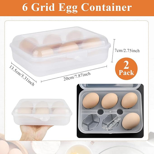 2 Pack Egg Container, Shockproof Camping Egg Holder, Clear Egg Container For Refrigerator, Leakproof Egg Holder for Camping Picnic Travel Outdoor, Portable Egg Carriage for Tray(6 Gird)