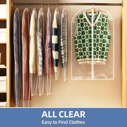 48" All Clear Garment Bags for Hanging Clothes, 5 Packs Suit Bags for Closet Storage, Plastic Waterproof Suit Cover Bags with Zipper for Coats, Jackets, Dresses (Set of 5)