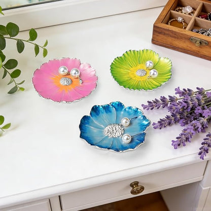 LARAINE Jewelry Dish Display Trinket Tray Flower Home Decorative Organizer Gift Necklace Earring Rings Holder Storage 3.15" (Blue)