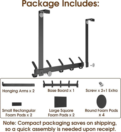 KitchLife Over The Door Hooks Hanger with 15.75 inches Extended Arms, Fit for 1-3/4" Doors, J40U, Thickened Bathroom Towel Rack Organization, 1 Pack Double-Hook, Matte Black