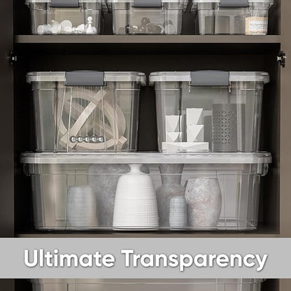 Superio Clear Storage Boxes with Lids, 4.5 Quart Plastic Container Bins for Organizing, Stackable Crates, BPA Free, Non Toxic, Odor Free, Organizers for Home, Office and Dorm, 8 Pack
