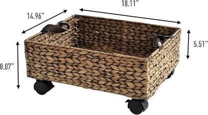 happimess BSK2014B Adaline 18.11" Classic Farmhouse Handwoven Hyacinth Rectangular Underbed Storage Bin with Wheels and Handles for Storage and Decoration in Bathroom, Bedroom, Closet, Entryway, Brown
