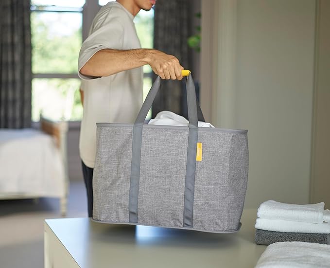 Joseph Joseph Hold-All Max Collapsible 55L/14.5 Gallon Washing Laundry Basket Bag, Durable Fabric, Moisture Resistant, Grey