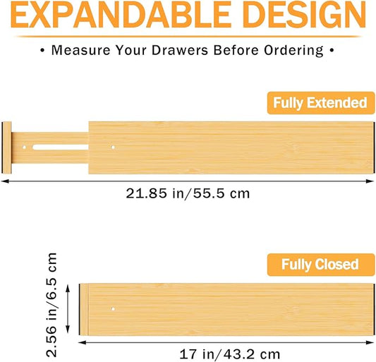 BAMBUROBA Bamboo Drawer Dividers, Adjustable Expandable Drawer Organization Separators - 17-22" for Bedroom, Bathroom, Dresser and Office - 8-Pack