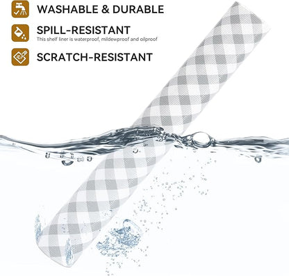 RAY STAR Shelf Liners for Kitchen Cabinets Non-Adhesive, 18 Inch X 8 Feet Cabinet Liners for Shelves Waterproof Easy Trim Wipe Clean Non Slip Grip Bottom Drawer Pantry Liner Gingham Checkered Grey