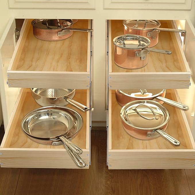 Pull Out Cabinet Organizer 20''W×21''D×16''H Soft Close Slide Out Wood Drawer Shelves for Kitchen, Finished, Bottom Assembly(Cabniet Require Opening >20.5'', Depth>21.5'', Height>16.5'')