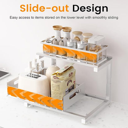 Toyear Under Sink Organizer, Heavy Duty Metal Pull Out Cabinet Organizer Slide Out Sink Shelf Organizer Height Adjustable, Multi-Purpose Storage Shelf for Kitchen Bathroom(Sliver,1Pack)
