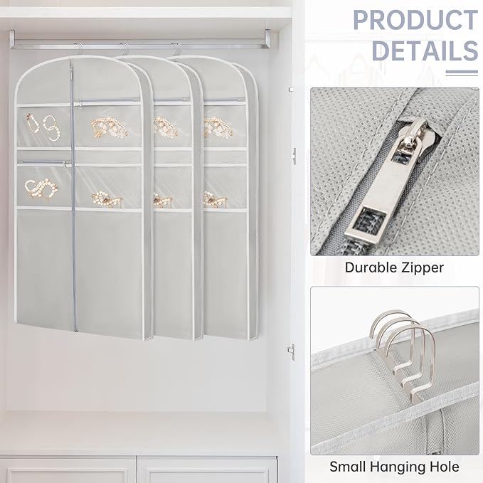 43" Garment Bag for Travel for Hanging Clothes Storage Hanging Suit Cover with Zipper and Accessory Storage for Coats, Dresses, Suits