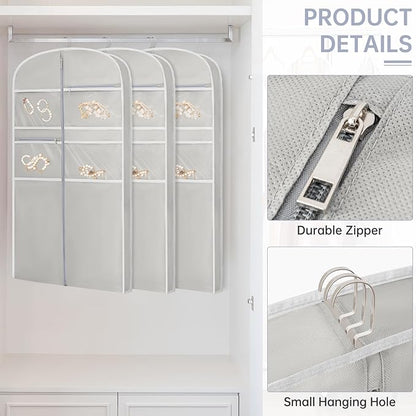 43" Garment Bag for Travel for Hanging Clothes Storage Hanging Suit Cover with Zipper and Accessory Storage for Coats, Dresses, Suits