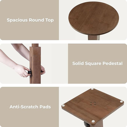 Behomes Aurin Solid Wood Nightstand, Mid Century Modern Side Table with Adjustable Height, Couch End Table, Accent Bedside Table for Bedroom, Living Room, Round Top, Walnut