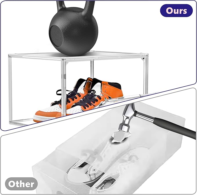 EDS FAM Shoe Storage 6 Pack Size 13 Acrylic Clear Shoe Storage Box Stackable Large Sneakers Display Case with Magnetic Door Hat Boxes Shoe Organizer for Closet