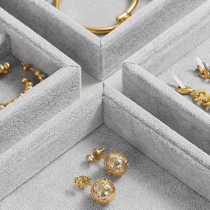 Oirlv Velvet Stackable Jewelry Trays Grids Rings Earrings Bracelet Watch Showcase Display Tray