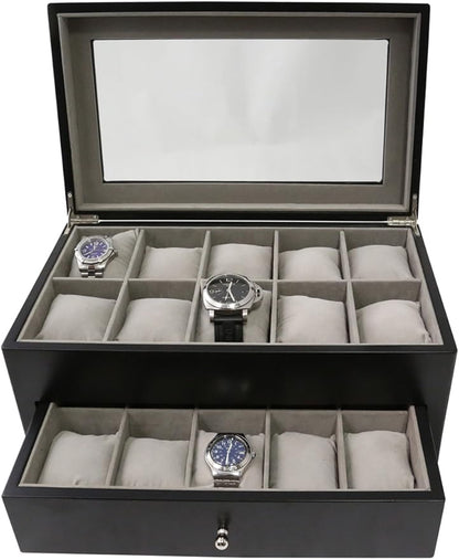 Bey-Berk BB640 20-Watch Wood Case with Glass Top