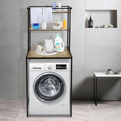 Over Washer and Dryer Shelves, 3 Tiers Laundry Room Storage and Organizer Standing Shelf, Metal Freestanding Clothes Drying Rack, Space Saving Organizers Shelf 27.1" W x 23.6" D x 69.5" H (Black)