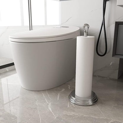 Toilet Paper Holder with Rustproof, Metal Free Standing Toilet Paper Stand Storage for Bathroom, Tissue Paper Roll Holder for Bathroom Accessories (Polished Chrome)