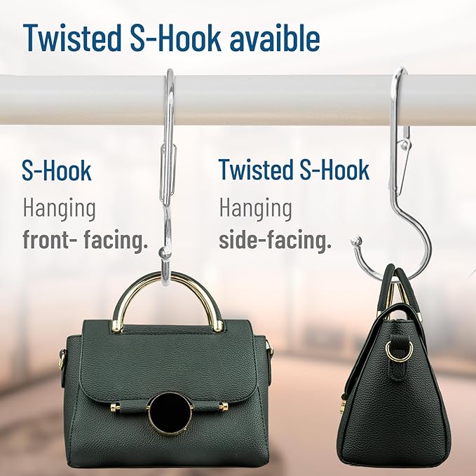 Blau Marité 10-Pack Metal S Hooks for Hanging – Heavy-Duty S-Shaped Hook with Safety Buckle – Fits Bars up to 0.8 In – Anti-Drop S-Hooks for Kitchen, Bathroom, Closet & Pot Racks – Silver (Medium)
