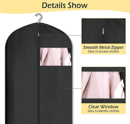 MISSLO 4" Gusseted Garment Bags for Hanging Clothes 65" Dress Bags for Gowns Long Waterproof Dress Cover for Closet Hanging Clothes Storage Bag, 3 Packs, Black