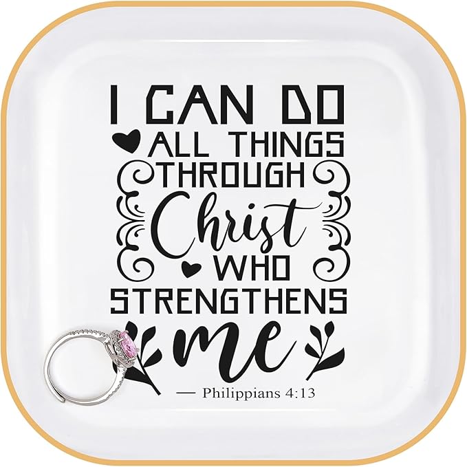 Christian Gifts for Women Birthday Bible Verse Jewelry Dish - I Can Do All Things Through Christ - Inspirational Gifts for Women Friends, Mom, Sister, Girl, Catholic Female, Religious Spiritual Gift