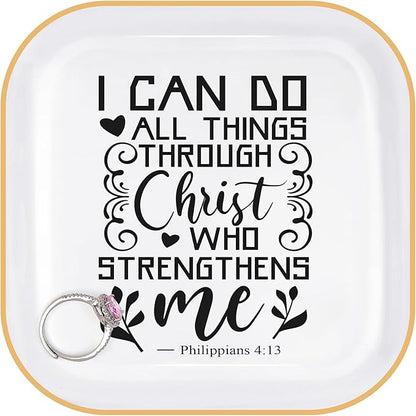 Christian Gifts for Women Birthday Bible Verse Jewelry Dish - I Can Do All Things Through Christ - Inspirational Gifts for Women Friends, Mom, Sister, Girl, Catholic Female, Religious Spiritual Gift